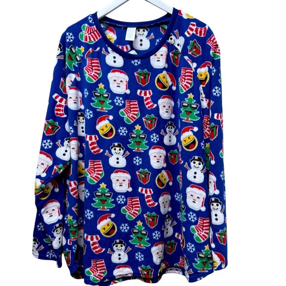 NEW Christmas Fleece Top XXL Unisex Blue Holiday Santa Long Sleeve Pullover - Picture 6 of 8
